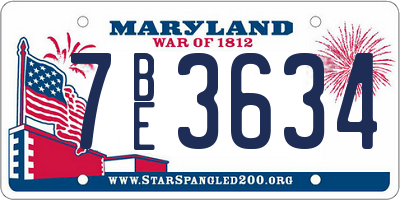 MD license plate 7BE3634