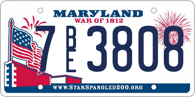 MD license plate 7BE3808