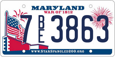 MD license plate 7BE3863
