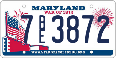 MD license plate 7BE3872