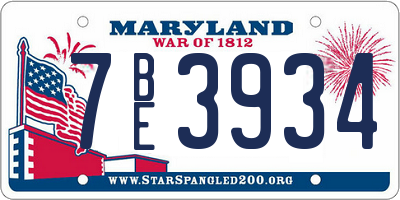 MD license plate 7BE3934