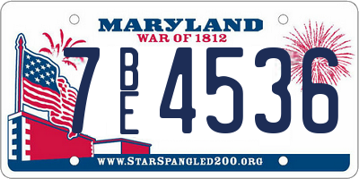 MD license plate 7BE4536