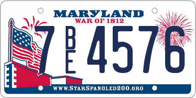 MD license plate 7BE4576