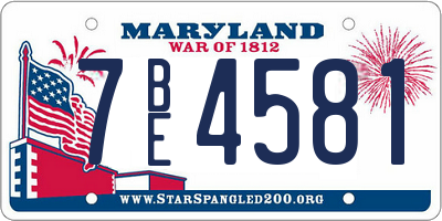 MD license plate 7BE4581