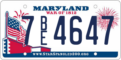 MD license plate 7BE4647