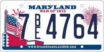 MD license plate 7BE4764