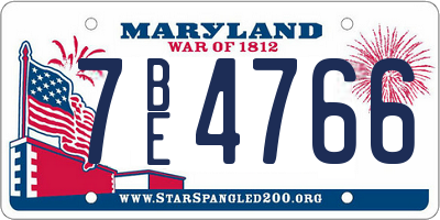 MD license plate 7BE4766