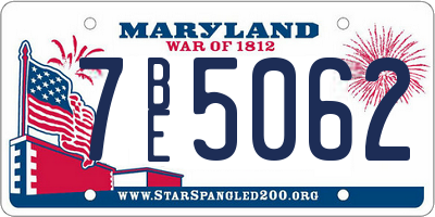 MD license plate 7BE5062