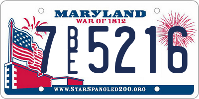 MD license plate 7BE5216