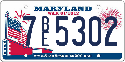 MD license plate 7BE5302