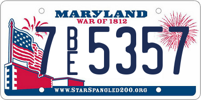 MD license plate 7BE5357