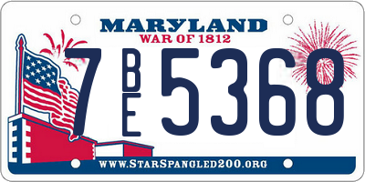 MD license plate 7BE5368