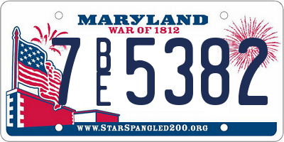 MD license plate 7BE5382