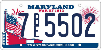 MD license plate 7BE5502