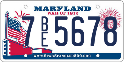 MD license plate 7BE5678