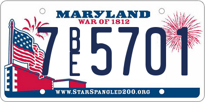 MD license plate 7BE5701