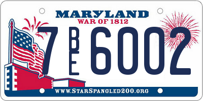 MD license plate 7BE6002