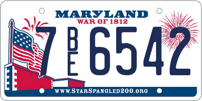 MD license plate 7BE6542