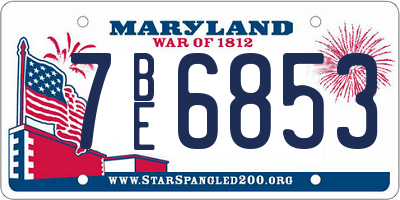 MD license plate 7BE6853
