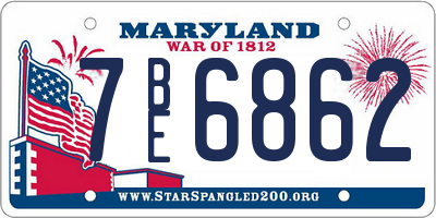 MD license plate 7BE6862