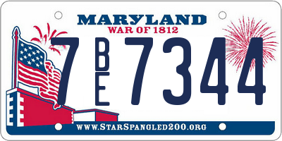 MD license plate 7BE7344