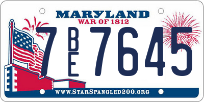 MD license plate 7BE7645