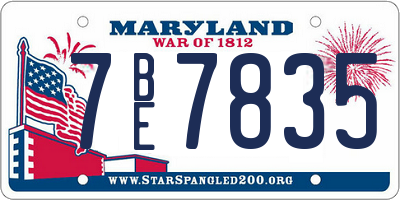 MD license plate 7BE7835