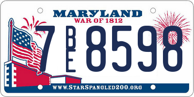 MD license plate 7BE8598