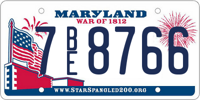 MD license plate 7BE8766