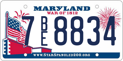 MD license plate 7BE8834