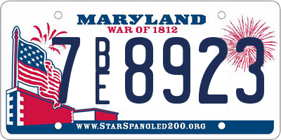 MD license plate 7BE8923