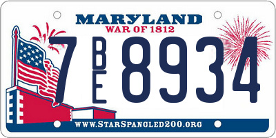 MD license plate 7BE8934