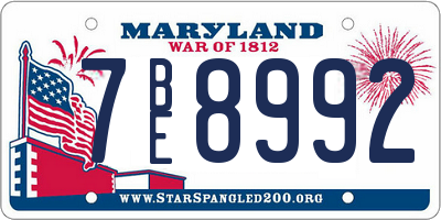MD license plate 7BE8992