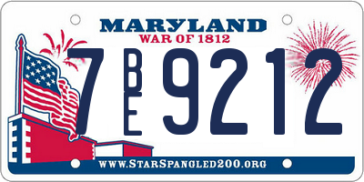 MD license plate 7BE9212