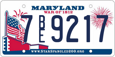 MD license plate 7BE9217