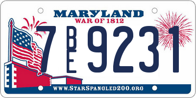 MD license plate 7BE9231