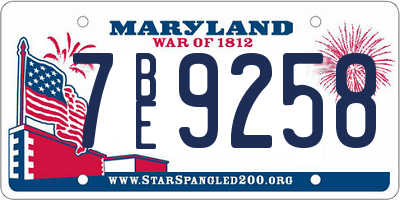 MD license plate 7BE9258