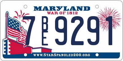 MD license plate 7BE9291