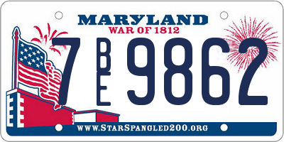 MD license plate 7BE9862
