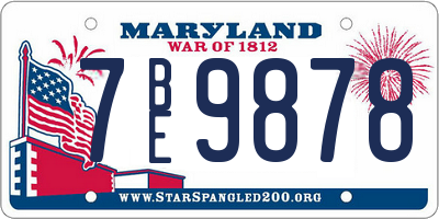 MD license plate 7BE9878