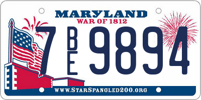 MD license plate 7BE9894