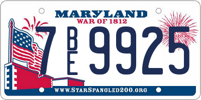 MD license plate 7BE9925