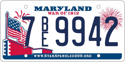 MD license plate 7BE9942