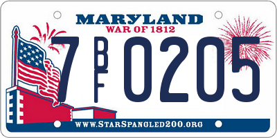 MD license plate 7BF0205