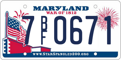 MD license plate 7BF0671