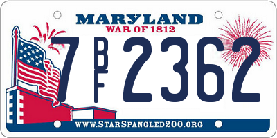 MD license plate 7BF2362