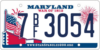 MD license plate 7BF3054