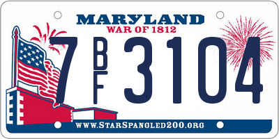 MD license plate 7BF3104