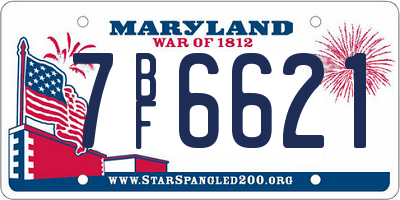 MD license plate 7BF6621