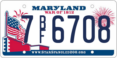 MD license plate 7BF6708